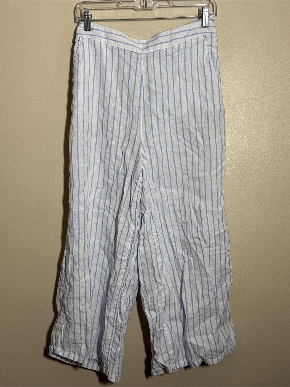 Martha Stewart Collection 100% Linen White Blue Pinstriped Flowy Pants Medium